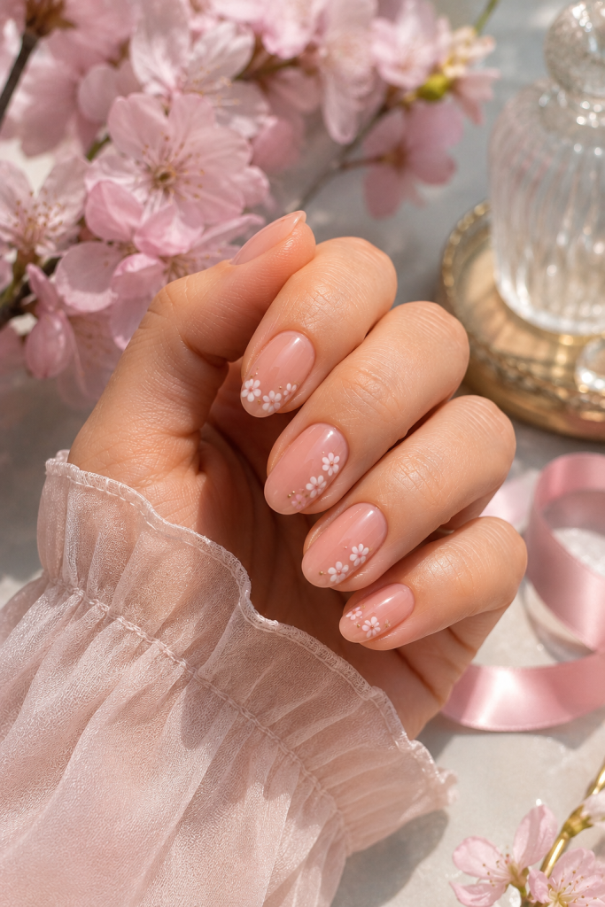 Blush Pink Floral Accent Nails