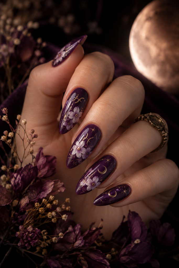 Pisces Floral Moon Nails