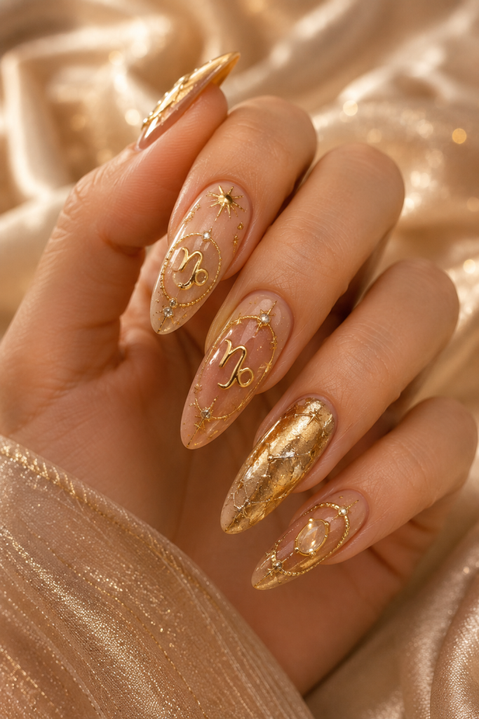 Golden Zodiac Luxury Nails